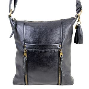 The Sak BLACK GENUINE LEATHER TASSEL CROSSBODY BODY PURSE SHOULDER BAG HANDBAG